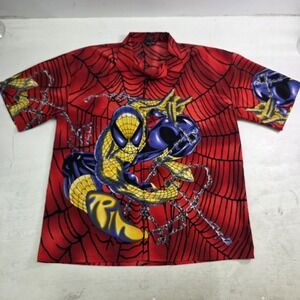 Vintage Spiderman AOP Web Button Shirt Marvel Comics All Over Print Y2K Adult XL
